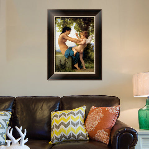INVIN ART Framed Canvas Art Giclee Print A Young Girl Defending Herself Against Eros (1880) by William Adolphe Bouguereau Wall Art Living Room Home Office Decorations