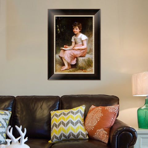 INVIN ART Framed Canvas Art Giclee Print A Calling (1896) by William Adolphe Bouguereau Wall Art Living Room Home Office Decorations