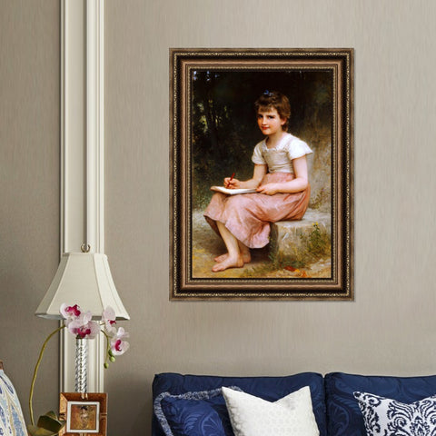INVIN ART Framed Canvas Art Giclee Print A Calling (1896) by William Adolphe Bouguereau Wall Art Living Room Home Office Decorations