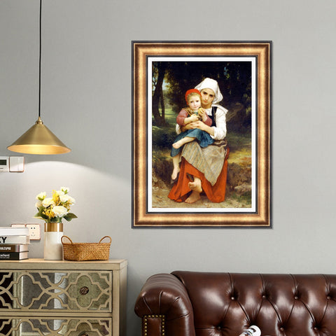 INVIN ART Framed Canvas Art Giclee Print Breton Brother and Sister (1871) by William Adolphe Bouguereau Wall Art Living Room Home Office Decorations