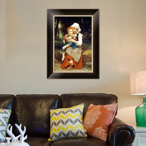 INVIN ART Framed Canvas Art Giclee Print Breton Brother and Sister (1871) by William Adolphe Bouguereau Wall Art Living Room Home Office Decorations