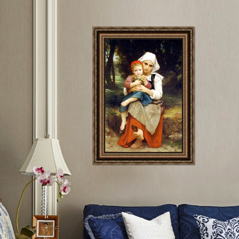 INVIN ART Framed Canvas Art Giclee Print Breton Brother and Sister (1871) by William Adolphe Bouguereau Wall Art Living Room Home Office Decorations