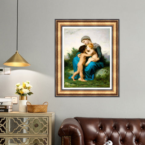 INVIN ART Framed Canvas Art Giclee Print Fraternal Love (1851) by William Adolphe Bouguereau Wall Art Living Room Home Office Decorations
