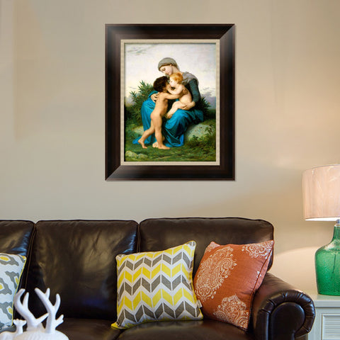 INVIN ART Framed Canvas Art Giclee Print Fraternal Love (1851) by William Adolphe Bouguereau Wall Art Living Room Home Office Decorations