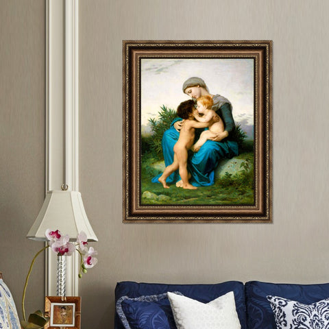 INVIN ART Framed Canvas Art Giclee Print Fraternal Love (1851) by William Adolphe Bouguereau Wall Art Living Room Home Office Decorations