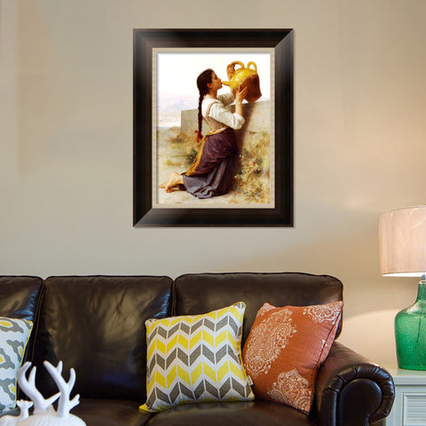 INVIN ART Framed Canvas Art Giclee Print Thirst by a Wall, Drinking Water From a Jar by William Adolphe Bouguereau