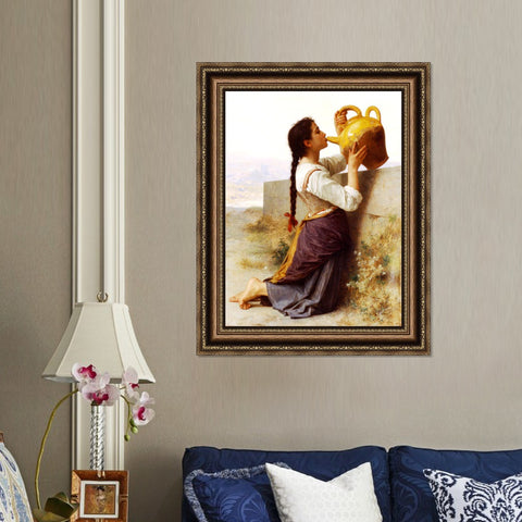 INVIN ART Framed Canvas Art Giclee Print Thirst by a Wall, Drinking Water From a Jar by William Adolphe Bouguereau