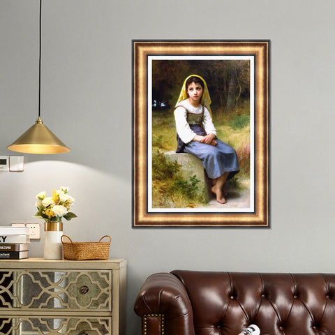 INVIN ART Framed Canvas Art Giclee Print Meditation by William Adolphe Bouguereau Wall Art Living Room Home Office Decorations