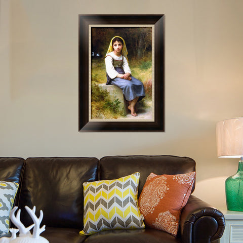INVIN ART Framed Canvas Art Giclee Print Meditation by William Adolphe Bouguereau Wall Art Living Room Home Office Decorations