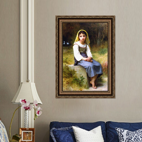 INVIN ART Framed Canvas Art Giclee Print Meditation by William Adolphe Bouguereau Wall Art Living Room Home Office Decorations