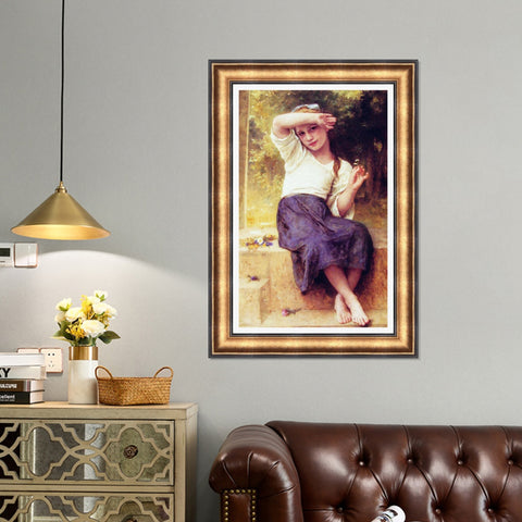 INVIN ART Framed Canvas Art Giclee Print Marguerite by William Adolphe Bouguereau Wall Art Living Room Home Office Decorations