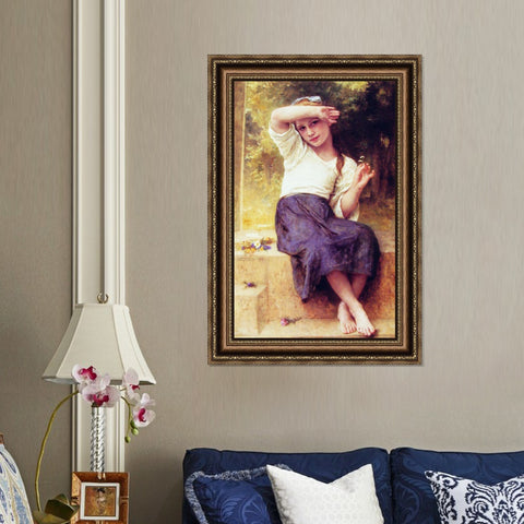 INVIN ART Framed Canvas Art Giclee Print Marguerite by William Adolphe Bouguereau Wall Art Living Room Home Office Decorations