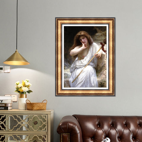 INVIN ART Framed Canvas Art Giclee Print Seated Bacchante by William Adolphe Bouguereau Wall Art Living Room Home Office Decorations