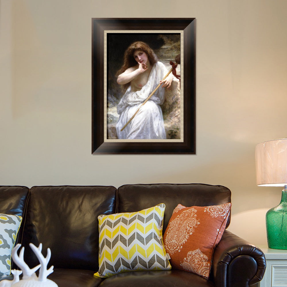 INVIN ART Framed Canvas Art Giclee Print Seated Bacchante by William Adolphe Bouguereau Wall Art Living Room Home Office Decorations