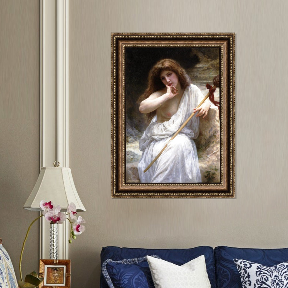 INVIN ART Framed Canvas Art Giclee Print Seated Bacchante by William Adolphe Bouguereau Wall Art Living Room Home Office Decorations