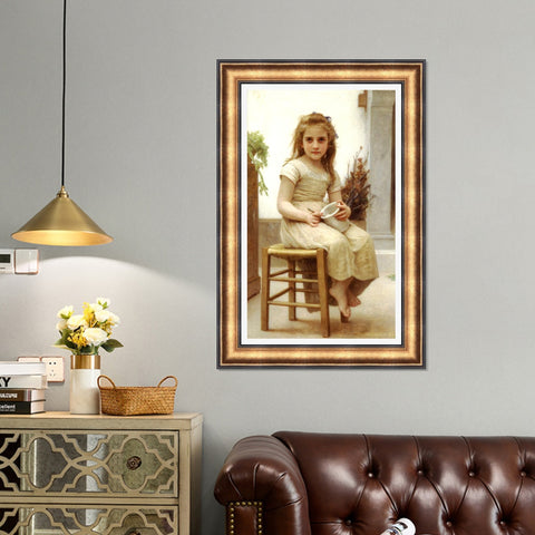 INVIN ART Framed Canvas Art Giclee Print Seated The Snack by William Adolphe Bouguereau Wall Art Living Room Home Office Decorations