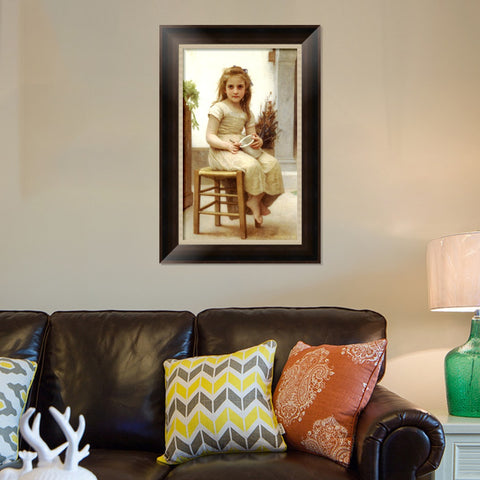 INVIN ART Framed Canvas Art Giclee Print Seated The Snack by William Adolphe Bouguereau Wall Art Living Room Home Office Decorations