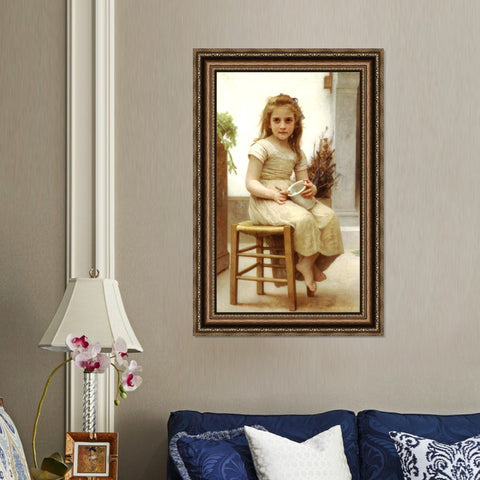 INVIN ART Framed Canvas Art Giclee Print Seated The Snack by William Adolphe Bouguereau Wall Art Living Room Home Office Decorations
