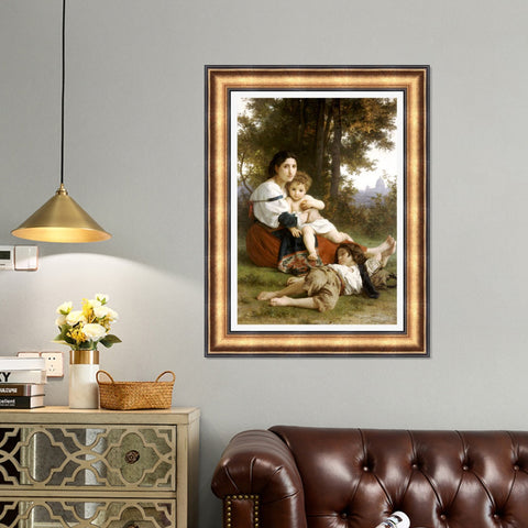 INVIN ART Framed Canvas Art Giclee Print Mother and Children by William Adolphe Bouguereau Wall Art Living Room Home Office Decorations