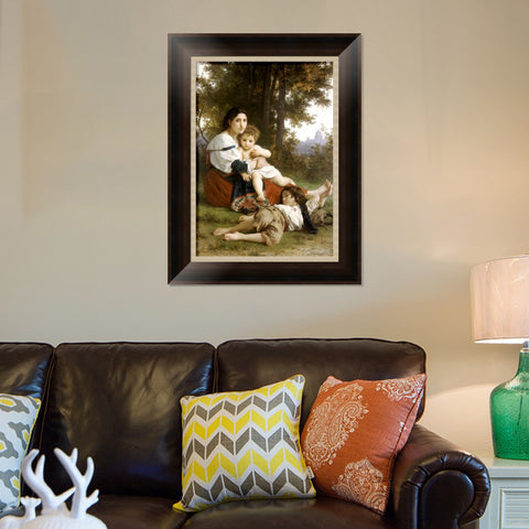 INVIN ART Framed Canvas Art Giclee Print Mother and Children by William Adolphe Bouguereau Wall Art Living Room Home Office Decorations