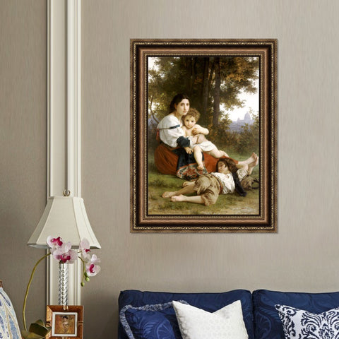 INVIN ART Framed Canvas Art Giclee Print Mother and Children by William Adolphe Bouguereau Wall Art Living Room Home Office Decorations