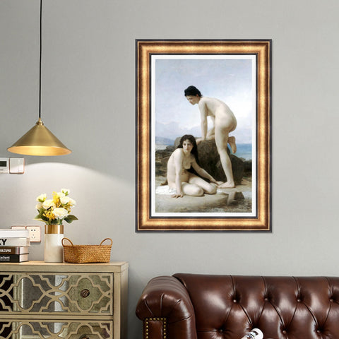 INVIN ART Framed Canvas Art Giclee Print Bathers,nudes,women,beaches by William Adolphe Bouguereau Wall Art Living Room Home Office Decorations