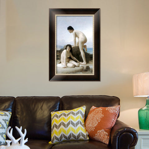 INVIN ART Framed Canvas Art Giclee Print Bathers,nudes,women,beaches by William Adolphe Bouguereau Wall Art Living Room Home Office Decorations