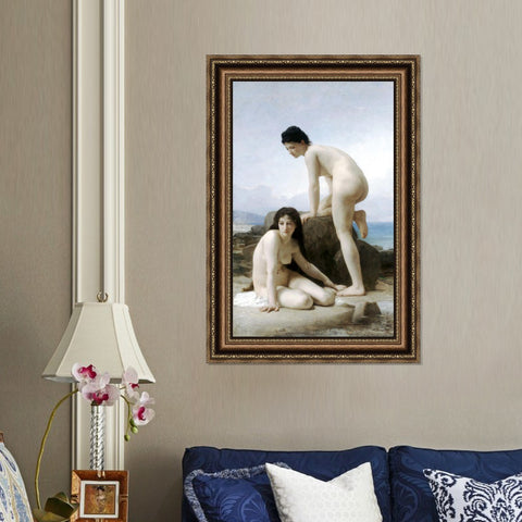 INVIN ART Framed Canvas Art Giclee Print Bathers,nudes,women,beaches by William Adolphe Bouguereau Wall Art Living Room Home Office Decorations