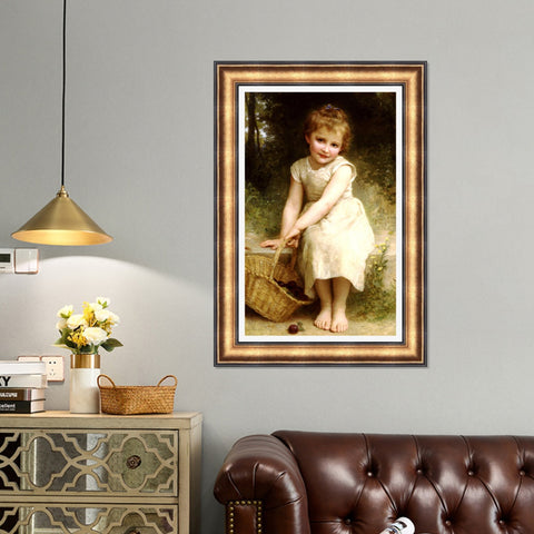 INVIN ART Framed Canvas Art Giclee Print Seated Plums by William Adolphe Bouguereau Wall Art Living Room Home Office Decorations