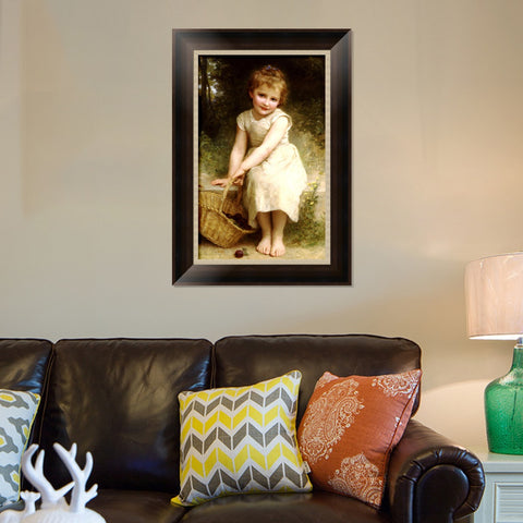 INVIN ART Framed Canvas Art Giclee Print Seated Plums by William Adolphe Bouguereau Wall Art Living Room Home Office Decorations