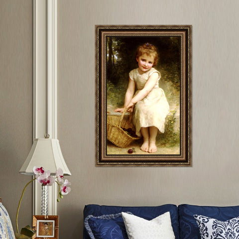 INVIN ART Framed Canvas Art Giclee Print Seated Plums by William Adolphe Bouguereau Wall Art Living Room Home Office Decorations