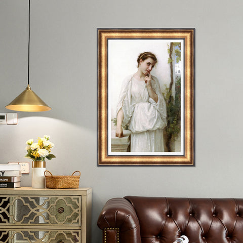 INVIN ART Framed Canvas Art Giclee Print Reverie by William Adolphe Bouguereau Wall Art Living Room Home Office Decorations
