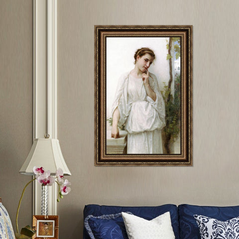 INVIN ART Framed Canvas Art Giclee Print Reverie by William Adolphe Bouguereau Wall Art Living Room Home Office Decorations