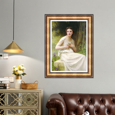 INVIN ART Framed Canvas Art Giclee Print Reflection by William Adolphe Bouguereau Wall Art Living Room Home Office Decorations