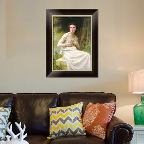 INVIN ART Framed Canvas Art Giclee Print Reflection by William Adolphe Bouguereau Wall Art Living Room Home Office Decorations