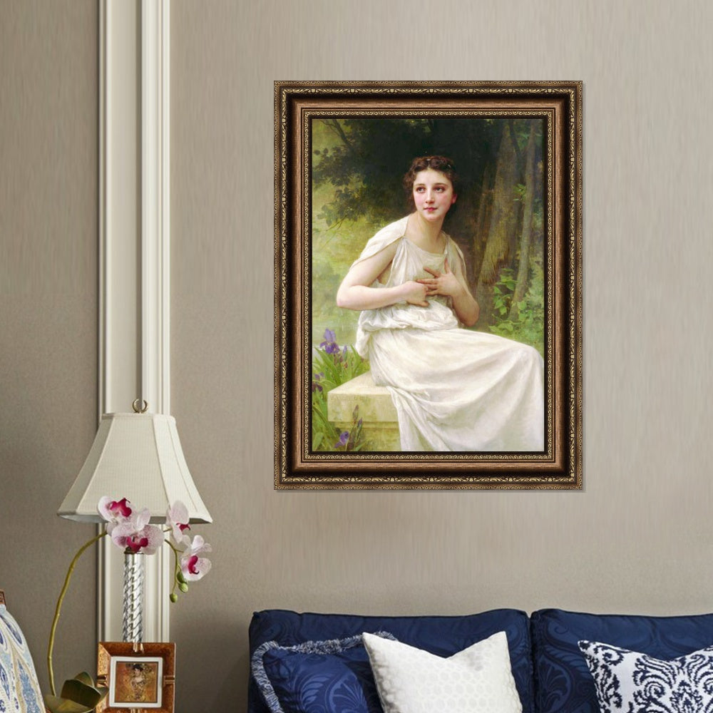 INVIN ART Framed Canvas Art Giclee Print Reflection by William Adolphe Bouguereau Wall Art Living Room Home Office Decorations