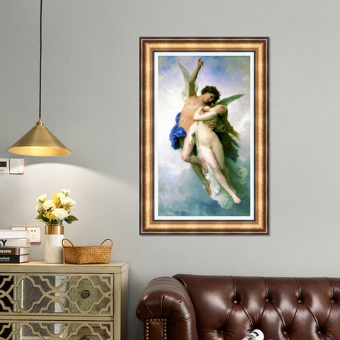 INVIN ART Framed Canvas Art Giclee Print Psyche and Amour by William Adolphe Bouguereau Wall Art Living Room Home Office Decorations