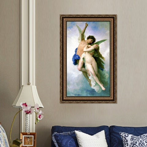 INVIN ART Framed Canvas Art Giclee Print Psyche and Amour by William Adolphe Bouguereau Wall Art Living Room Home Office Decorations