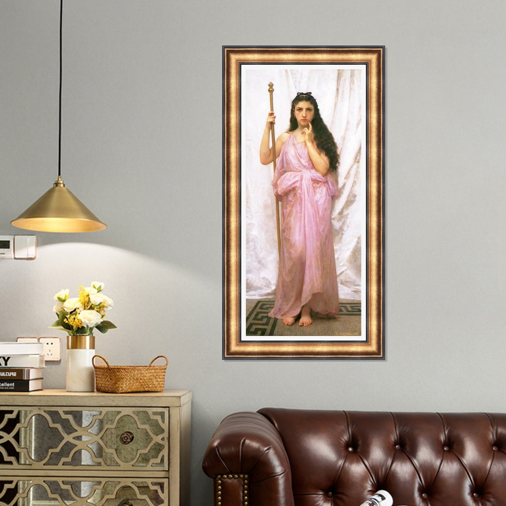 INVIN ART Framed Canvas Art Giclee Print Young Priestess by William Adolphe Bouguereau Wall Art Living Room Home Office Decorations