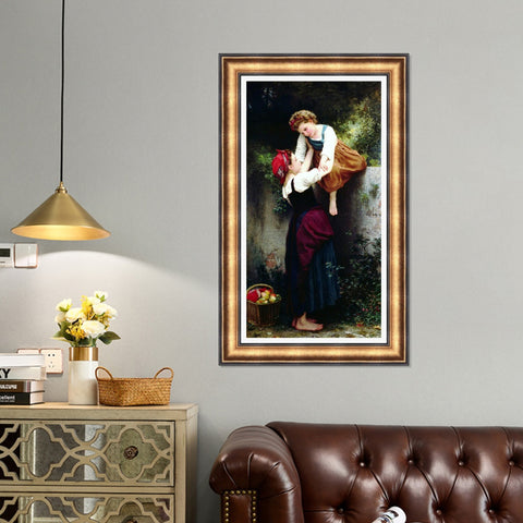 INVIN ART Framed Canvas Art Giclee Print Woman and Little Thieves by William Adolphe Bouguereau Wall Art Living Room Home Office Decorations