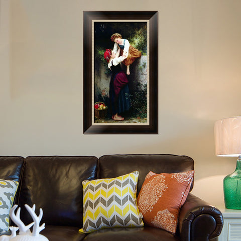 INVIN ART Framed Canvas Art Giclee Print Woman and Little Thieves by William Adolphe Bouguereau Wall Art Living Room Home Office Decorations