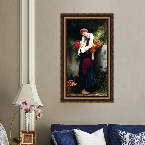 INVIN ART Framed Canvas Art Giclee Print Woman and Little Thieves by William Adolphe Bouguereau Wall Art Living Room Home Office Decorations