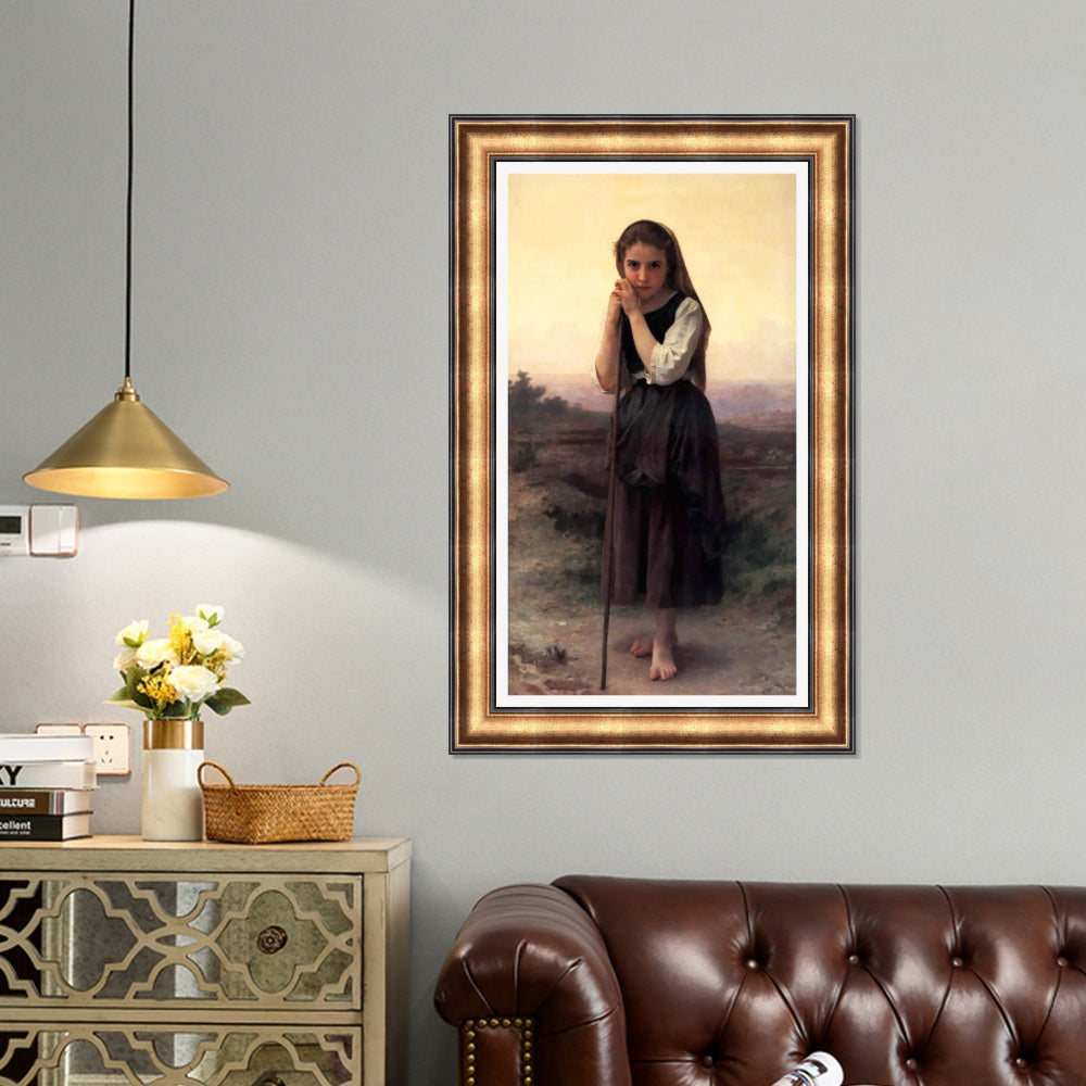 INVIN ART Framed Canvas Art Giclee Print The Little Shepherdess by William Adolphe Bouguereau Wall Art Living Room Home Office Decorations