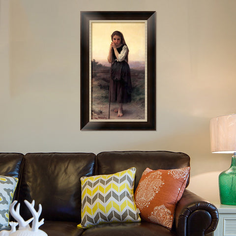 INVIN ART Framed Canvas Art Giclee Print The Little Shepherdess by William Adolphe Bouguereau Wall Art Living Room Home Office Decorations