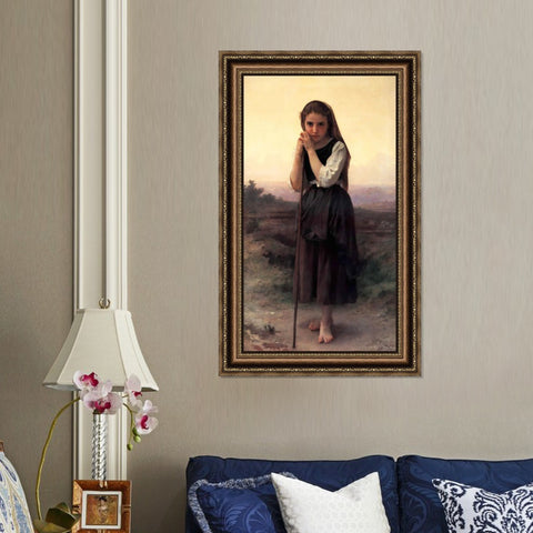 INVIN ART Framed Canvas Art Giclee Print The Little Shepherdess by William Adolphe Bouguereau Wall Art Living Room Home Office Decorations