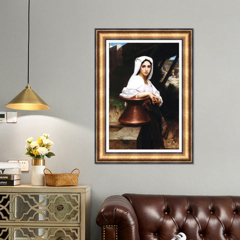 INVIN ART Framed Canvas Art Giclee Print Italian Girl Drawing Water by William Adolphe Bouguereau Wall Art Living Room Home Office Decorations