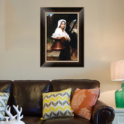 INVIN ART Framed Canvas Art Giclee Print Italian Girl Drawing Water by William Adolphe Bouguereau Wall Art Living Room Home Office Decorations