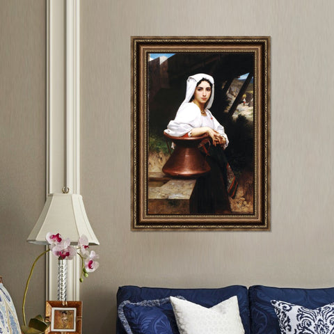 INVIN ART Framed Canvas Art Giclee Print Italian Girl Drawing Water by William Adolphe Bouguereau Wall Art Living Room Home Office Decorations