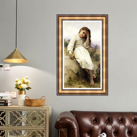 INVIN ART Framed Canvas Art Giclee Print Little Thief by William Adolphe Bouguereau Wall Art Living Room Home Office Decorations