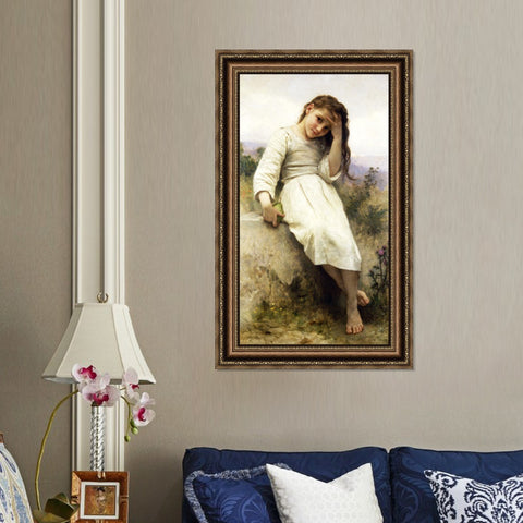 INVIN ART Framed Canvas Art Giclee Print Little Thief by William Adolphe Bouguereau Wall Art Living Room Home Office Decorations